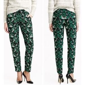 J. Crew Retro Floral Tuxedo Pants Green & Black Pull on High Waist Size 4